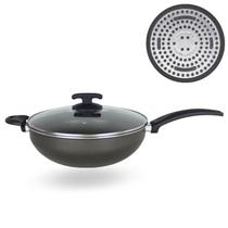 Panela Wok N28 Fundo De Indução Tampa De Vidro Dona Chefa