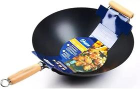 Panela wok oriental inducao oster 35cm findley em aco carbono antiaderente premium e cabos em madeira 92470.01
