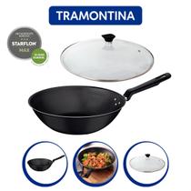 Panela wok tramontina grafite de 3600ml com tampa de vidro - Kit