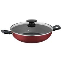 Panela Wok Tramontina Loreto Vermelho 28 Cm 3,3 L Alumínio Com Antiaderente Tampa de Vidro 27817022