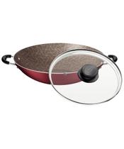 Panela Wok Tramontina Paris Antiaderente Vermelha Tampa de Vidro 36CM