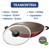 Panela wok tramontina paris vermelha c/ tampa 32cm 4,4l - TRAMONTINA CUTELARIA