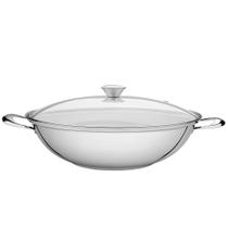 Panela Wok Tramontina Ventura em Aço Inox com Fundo Triplo Tampa de Vidro 34 cm 5,7 L 62378340