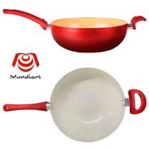 Panela Wok Vermelha Revestimento Andiaderente Mundiart 0038