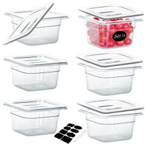 Panelas de alimentos BIEAMA 1/6 tamanho 4" de profundidade com tampas de policarbonato x6