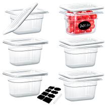 Panelas de alimentos BIEAMA 1/9 tamanho 4" de profundidade com tampas de policarbonato x6