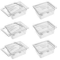 Panelas de comida Qmeeki, tamanho 1/2, 15 cm de profundidade, transparentes com tampas, pacote com 6 Panelas de comida Qmeeki, tamanho 1/2, 15 cm de profundidade, transparentes com tampas, pacote com 6