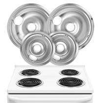 Panelas de gotejamento de fogão elétrico Linda's Essentials, pacote com 4 unidades cromadas Panelas de gotejamento de fogão elétrico Linda's Essentials, pacote com 4 unidades cromadas