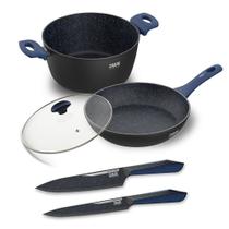 Panelas iChef Home Sauté Grand, Family Size e Tampa de Vidro 24cm Azul com Kit com 2 Facas Azul Ichef