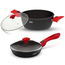 Panelas Ichef Ultra Family Size 24cm, Sauté Petit 20cm com Tampas de Vidro Vermelha Ichef Panelas Ichef Ultra Family Size 24cm, Sauté Petit 20cm com Tampas de Vidro Vermelha Ichef