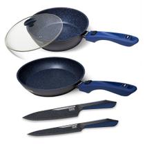 Panelas iChef Ultra Sauté Grand, Day by Day e Tampa de Vidro 24cm Azul com Kit com 2 Facas Azul Ichef