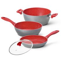 Panelas Polishop Day By Day, Family Size, Sauté Grand e Tampa de Vidro Ichef 24cm - Vermelha