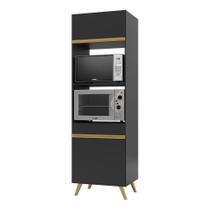 Paneleiro 2 Portas 63cm Para Forno E Microondas Veneza Multimóveis V3679 Preto/dourado Preto/dourado