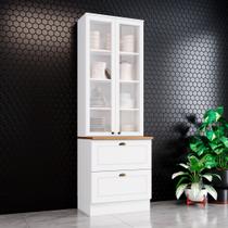 Paneleiro 2 Portas de Vidro 2 Gavetas Branco com Tampo Americana Paneleiro 2 Portas de Vidro 2 Gavetas Branco com Tampo Americana