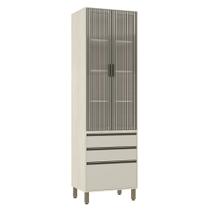 Paneleiro 70 cm 2 Portas 3 Gavetas com Vidro Canelado Linea Luciane Móveis