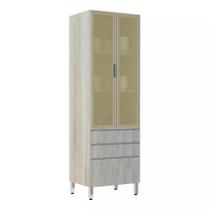 Paneleiro 70cm 2 Portas Vidro Reflecta Bronze 2 Gavetas 1 Gavetão Lis Luciane Móveis