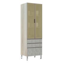 Paneleiro 70Cm Vidro Bronze Luci Legno Crema Com Concreto