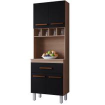 Paneleiro Alto Com Nicho 4 Portas 1 Gaveta Vitorina Savana / Preto