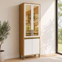 Paneleiro Cristaleira 4 Portas e Vidro Reflecta 100% MDF 70cm Barbados Espresso Móveis Bege/Amêndoa/Off White Paneleiro Cristaleira 4 Portas e Vidro Reflecta 100% MDF 70cm Barbados Espresso Móveis Bege/Amêndoa/Off White