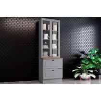 Paneleiro de Cozinha Modulado Cristaleira Americana c/ 2 Portas (2 c/Vidro) c/ 2 Gavetas 71.5cm Cinza/Nature - Henn Paneleiro de Cozinha Modulado Cristaleira Americana c/ 2 Portas (2 c/Vidro) c/ 2 Gavetas 71.5cm Cinza/Nature - Henn