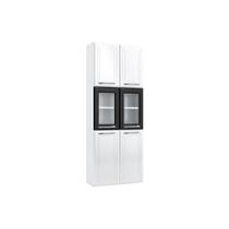 Paneleiro de Cozinha Modulado Topázio 6 Portas (2 c/ Vidro) Branco/Preto - Telasul