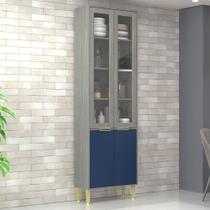 Paneleiro Domus 4 Portas com Vidro Silver/Royal - Hecol Móveis Paneleiro Domus 4 Portas com Vidro Silver/Royal - Hecol Móveis