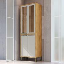 Paneleiro Duplo com 4 Portas e Vidro Reflecta 100% MDF Vicenza Espresso Móveis Bege/Amêndoa/Off White