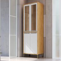 Paneleiro Duplo com 4 Portas e Vidro Reflecta 100% MDF Vicenza Espresso Móveis Branco/Amêndoa