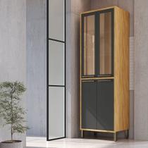 Paneleiro Duplo com 4 Portas e Vidro Reflecta 100% MDF Vicenza Espresso Móveis Cinza/Amêndoa/Chumbo
