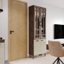 Paneleiro Duplo Modulado Com Vidro Fidelitá Lisboa 70cm 4 Portas Noce/Off-White