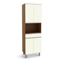 Paneleiro Duplo Nicho para Micro-ondas com 4 Portas 1 Gaveta Top Class Castanho Wood / Off White - B