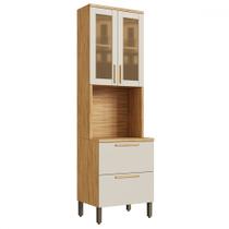 Paneleiro Riesling 4 Portas 2 Prateleiras 100% Mdf com Vidro Amêndoa/Off White - Rio Doce