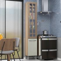 Paneleiro Simples Modulado Com Vidro Fidelitá Paris 35 Cm 2 Portas Nogal/Salinas