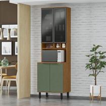 Paneleiro Torre Quente 1 Forno Portas De Vidro E Madeira - Toscana Freijó-jade