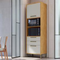 Paneleiro Torre Quente com 2 Portas 2 Gavetas e Espaço Micro-Ondas 100% MDF Vicenza Espresso Móveis Bege/Amêndoa/Off White