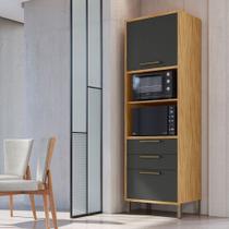 Paneleiro Torre Quente com 2 Portas 2 Gavetas e Espaço Micro-Ondas 100% MDF Vicenza Espresso Móveis Cinza/Amêndoa/Chumbo