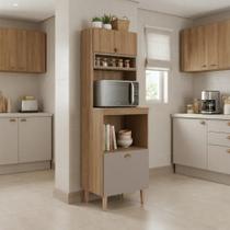 Paneleiro Torre Quente com Nichos para Microondas e Forno 198cm Marti Yescasa Mel/Fendi