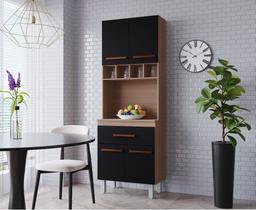 Paneleiro Vitória com Adega 4 Portas 1 Gaveta - Savana/Preto Móblis