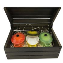 Panelinhas Amarela, Verde, Laranja de Porcelana OVAL com Bau rustico