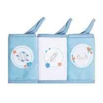 Paninho De Boca Atoalhado Bordado Com Prendedor De Chupeta 30x30cm 03 Unidades Baby Papi Karinho Cor:Planetas