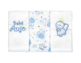 Paninho de Boca Babete Anjo da Guarda Bordado AZUL 32cm x32cm kit 3 - MINASREY