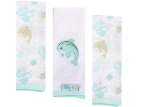 Pano Boca Tecido Fralda Bordado e Estampado Verde Neutro