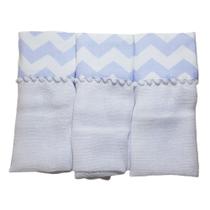 Pano de Boca 3 Peças Bebe Toalha de Boca Menino Chevron Azul Baby Deluxe