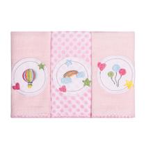 Pano De Boca Babete Bordado 40x40cm Bebê 100% Algodão Karinho - C/3 Unidades