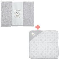 Pano de boca Babete Malha + Toalha de banho Bebe Plush