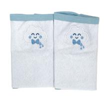 Pano De Boca Bebe Bordado 02 Peças Com Prendedor De Chupeta Nuvem Azul 100 algodão 25cmX33cm Enxoval dia a dia Baby Deluxe