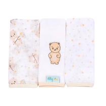 Pano de Boca Bebê Kit c/3 unidades Fralda Algodão Baby Nice Cor:Bege Ursinho