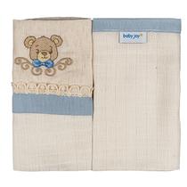 Pano De Boca Com 2 Unidades Para Bebê Com Bordado E Vira 34x40cm Baby Joy Essência Baby Cor:Urso Azul
