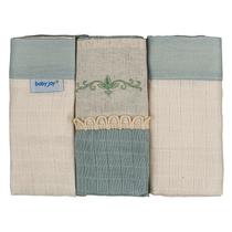 Pano De Boca Com 3 Unidades Para Bebê Com Bordado E Vira 34x40cm - Baby Joy Essência Baby Cor:Arabesco Verde Pano De Boca Com 3 Unidades Para Bebê Com Bordado E Vira 34x40cm - Baby Joy Essência Baby Cor:Arabesco Verde