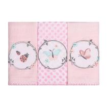 Pano De Boca Karinho Bordado C/3 Feminino Rosa/Jardim De Borboletas 1223/1771 Pano De Boca Karinho Bordado C/3 Feminino Rosa/Jardim De Borboletas 1223/1771